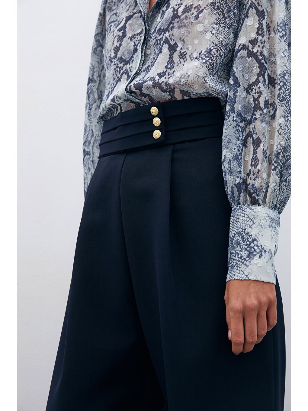 Bel Detaylı Pantolon - Lacivert-4