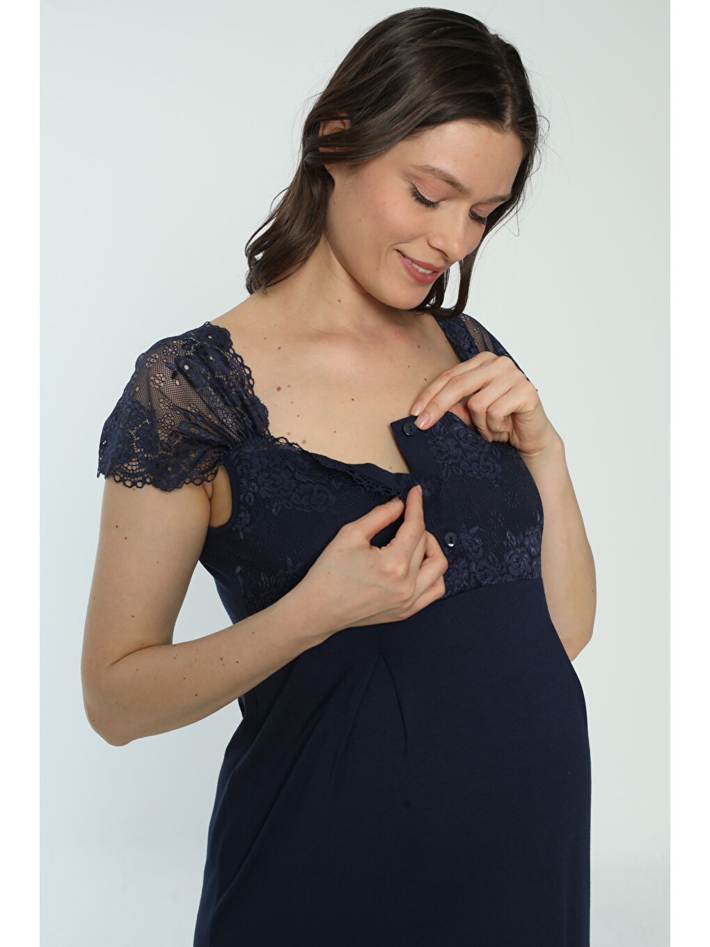 Lacivert Hamile Ve Lohusa Sabahlık Gecelik Takımı-4