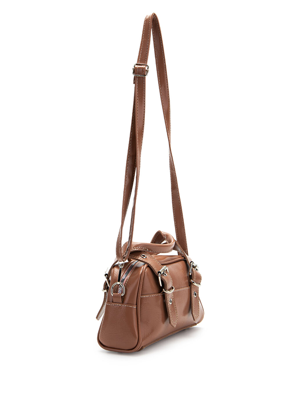 Pembe Çift Kemer Tokalı Ojos Somon Suni Deri Kadın Çapraz Çanta-2