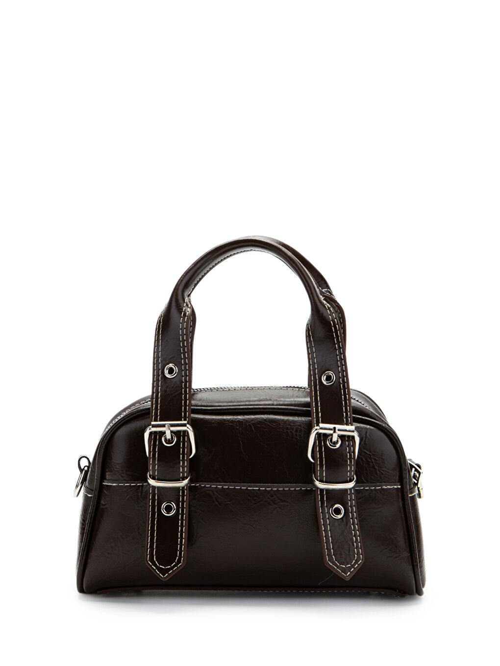 Çift Kemer Tokalı Ojos Kahverengi Suni Deri Kadın Çapraz Çanta