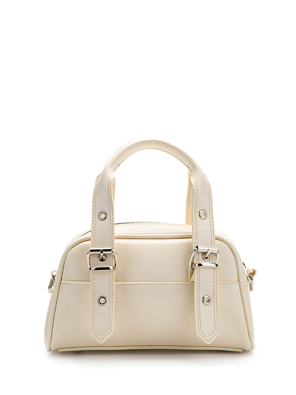 Ekru Çift Kemer Tokalı Ojos Krem Suni Deri Kadın Çapraz Çanta