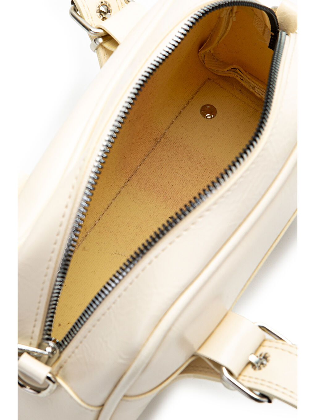 Ekru Çift Kemer Tokalı Ojos Krem Suni Deri Kadın Çapraz Çanta-4