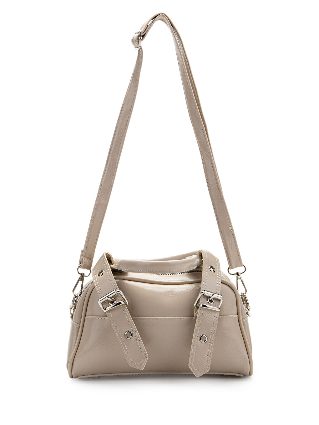 Bej Çift Kemer Tokalı Ojos Vizon Suni Deri Kadın Çapraz Çanta-1