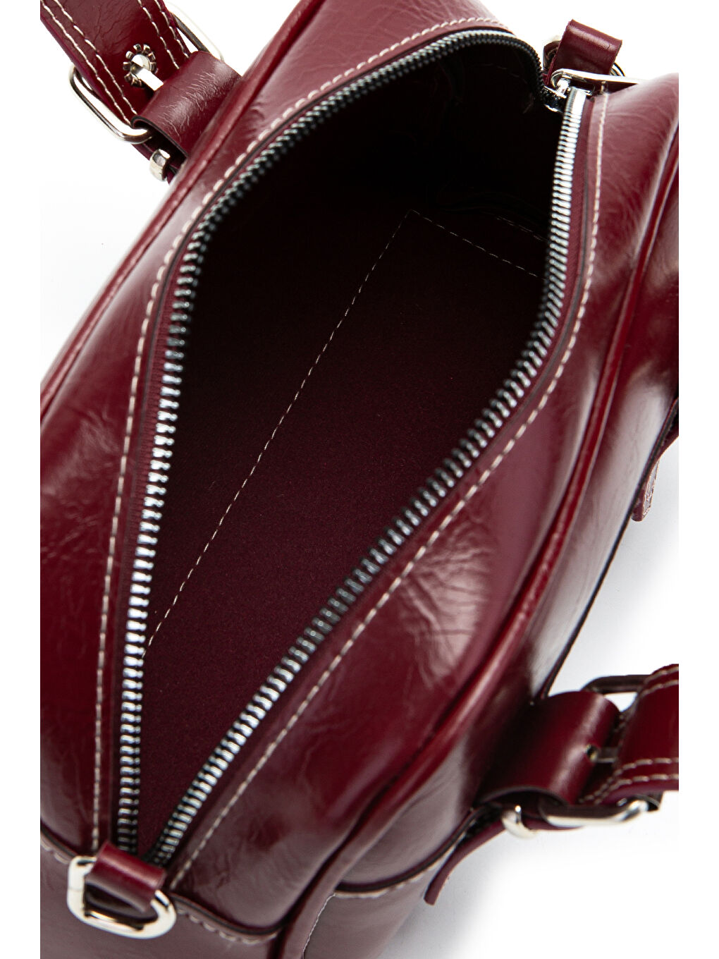 Çift Kemer Tokalı Ojos Bordo Suni Deri Kadın Çapraz Çanta-4