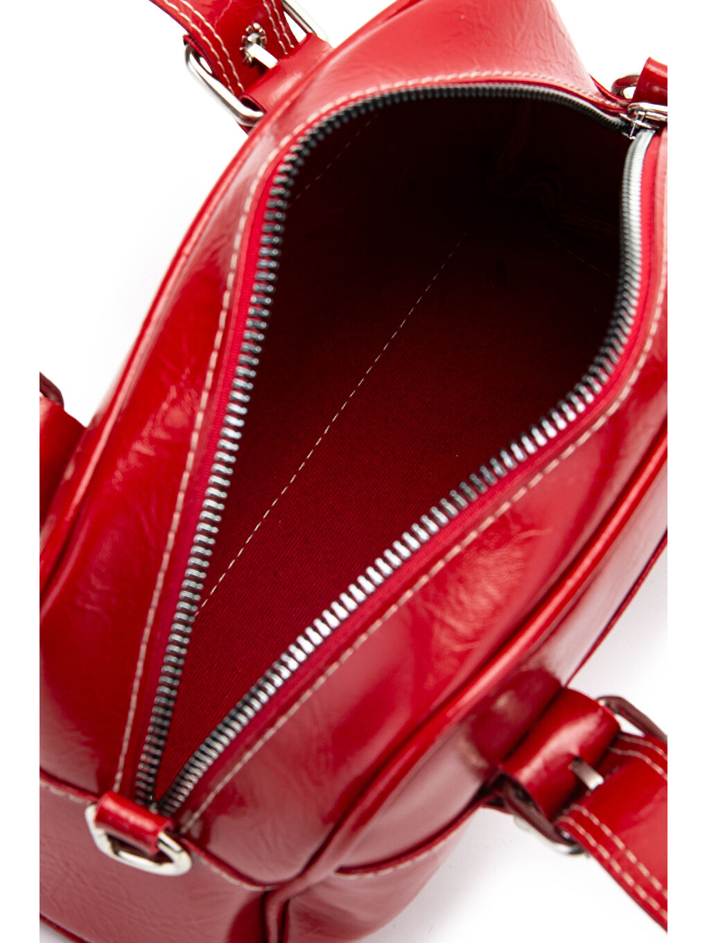 Çift Kemer Tokalı Ojos Kırmızı Suni Deri Kadın Çapraz Çanta-4