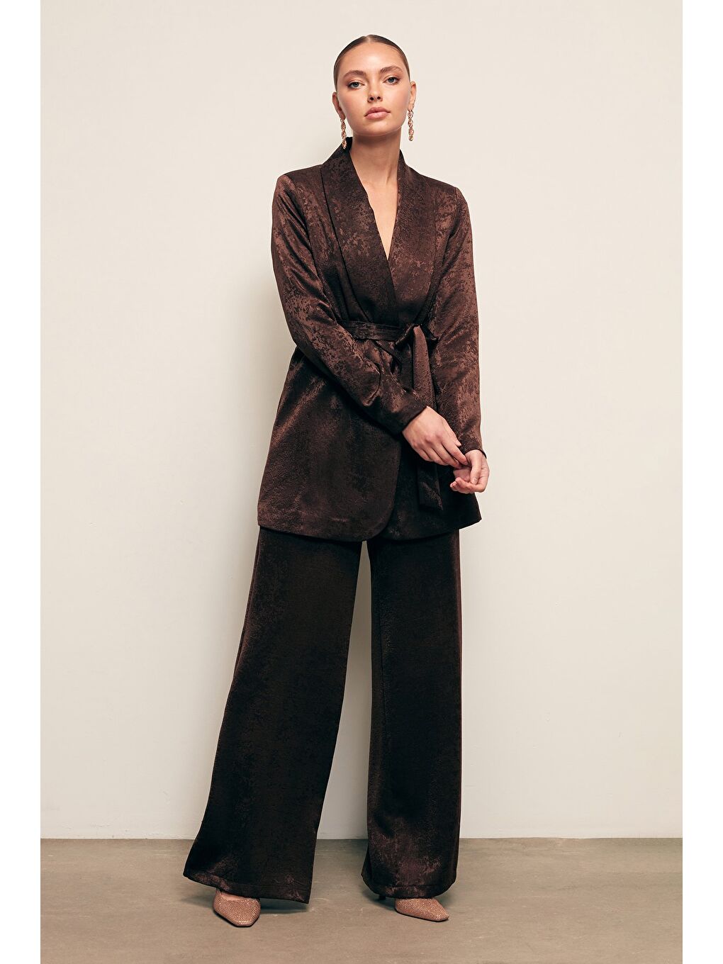 Kahverengi Geniş Paça Pantolon - Kahve-1