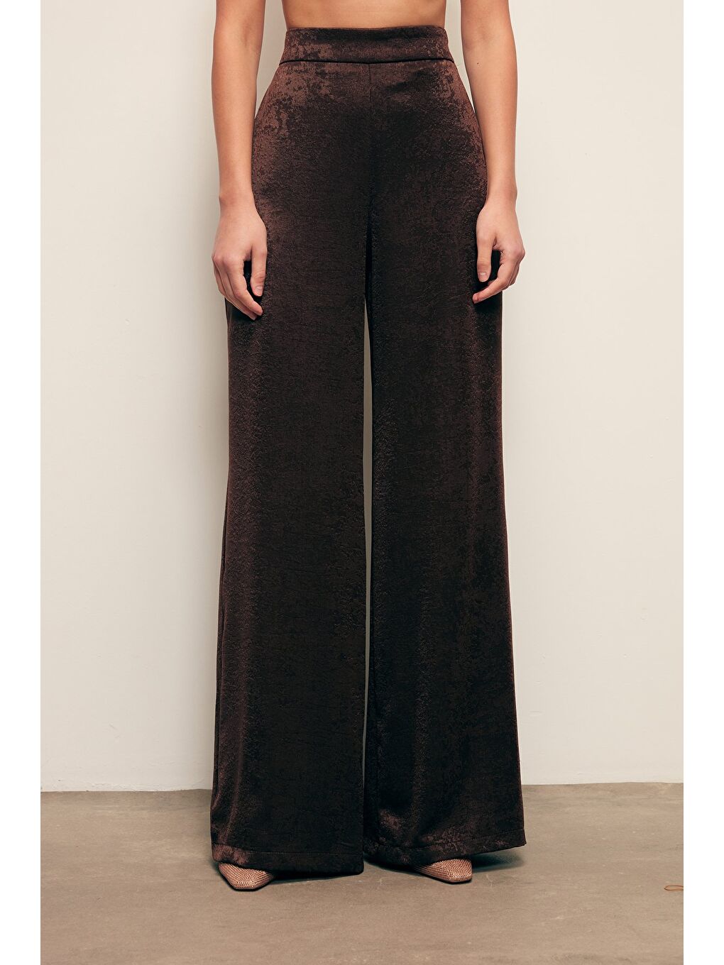 Kahverengi Geniş Paça Pantolon - Kahve-3