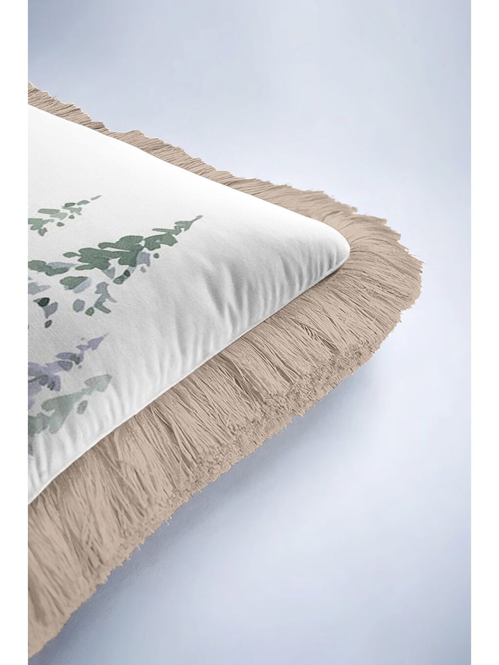 Karışık Kış Manzaralı Saçaklı Yastık Kılıfı - Doğal Kar Temalı Rustik Bej Püsküllü Kırlent Kılıfı-6