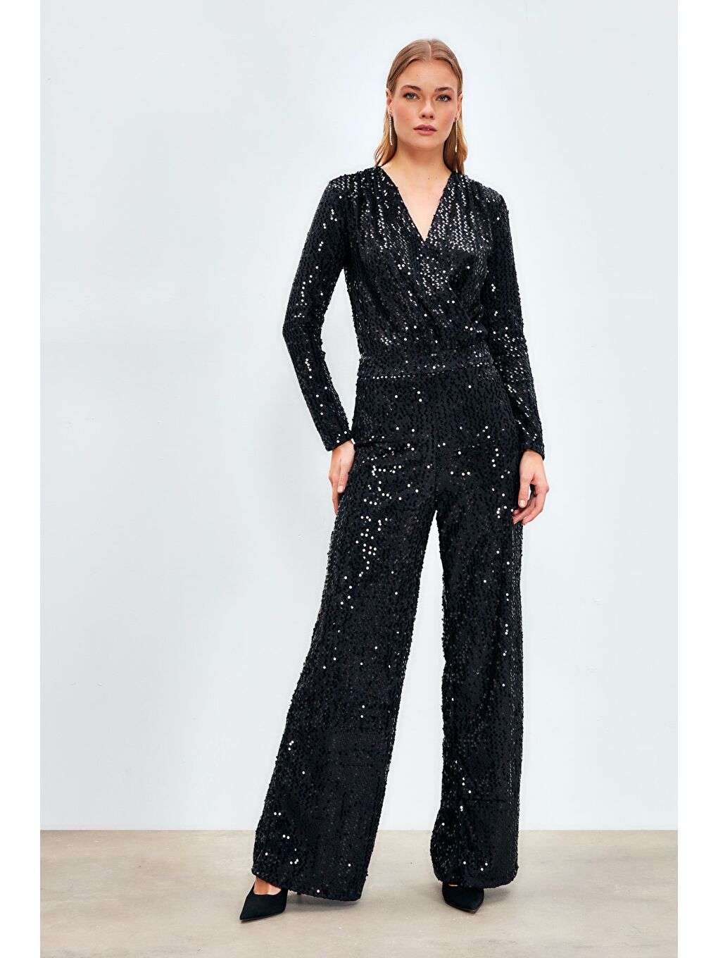 Bol Paça Payetli Pantolon - Siyah-2