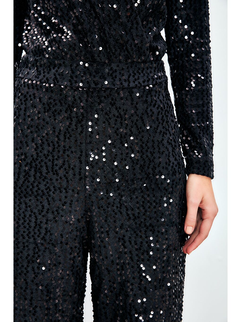 Bol Paça Payetli Pantolon - Siyah-3