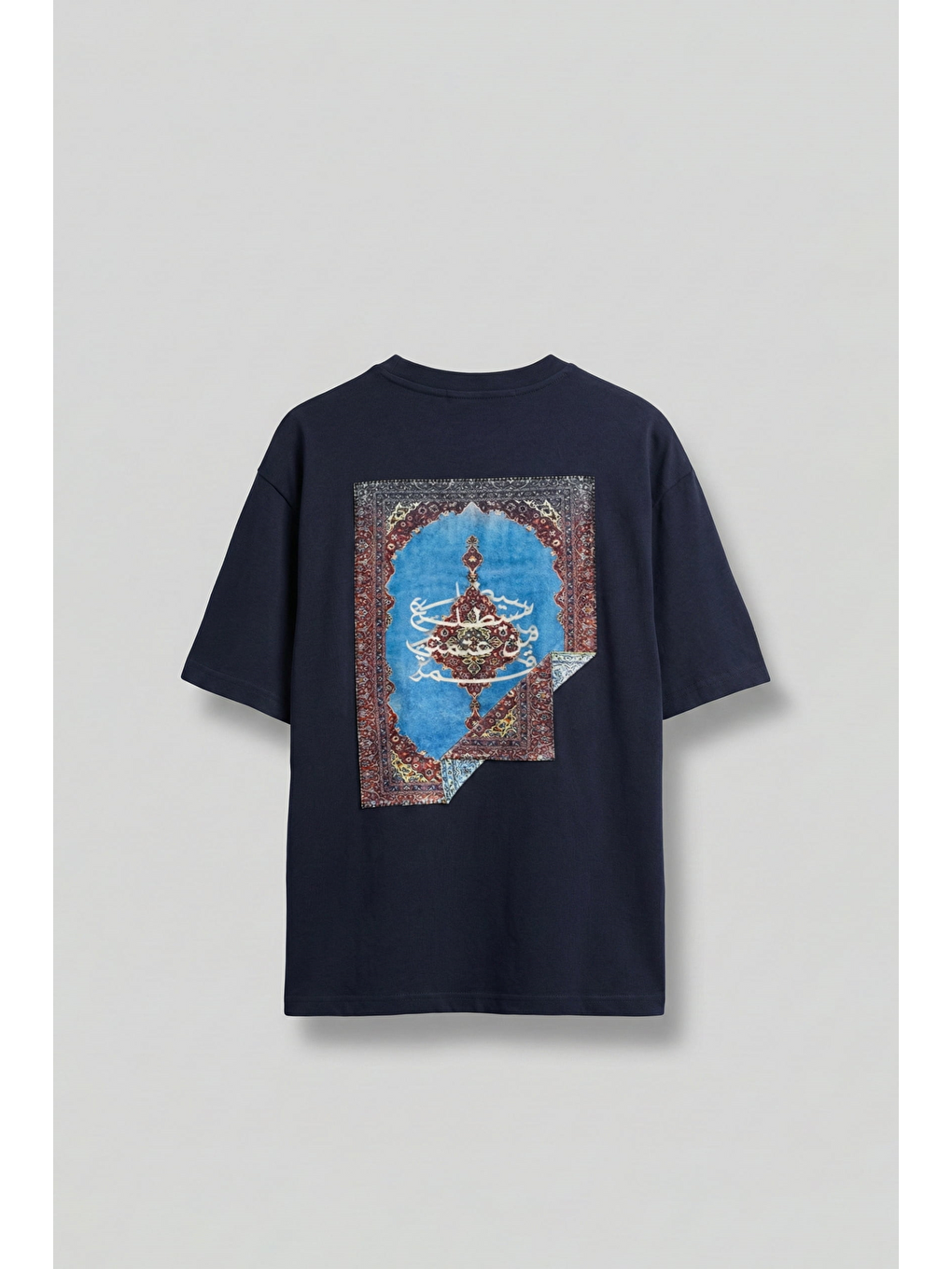 Erkek Sırtı Yamalı Oversize T-Shirt Lacivert