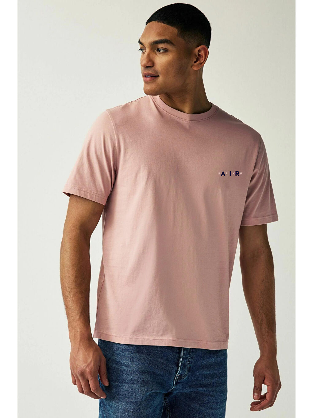 Süperlife Pembe Erkek Bisiklet Yaka Slim Fit Air Baskılı Tişort SPR21Y23