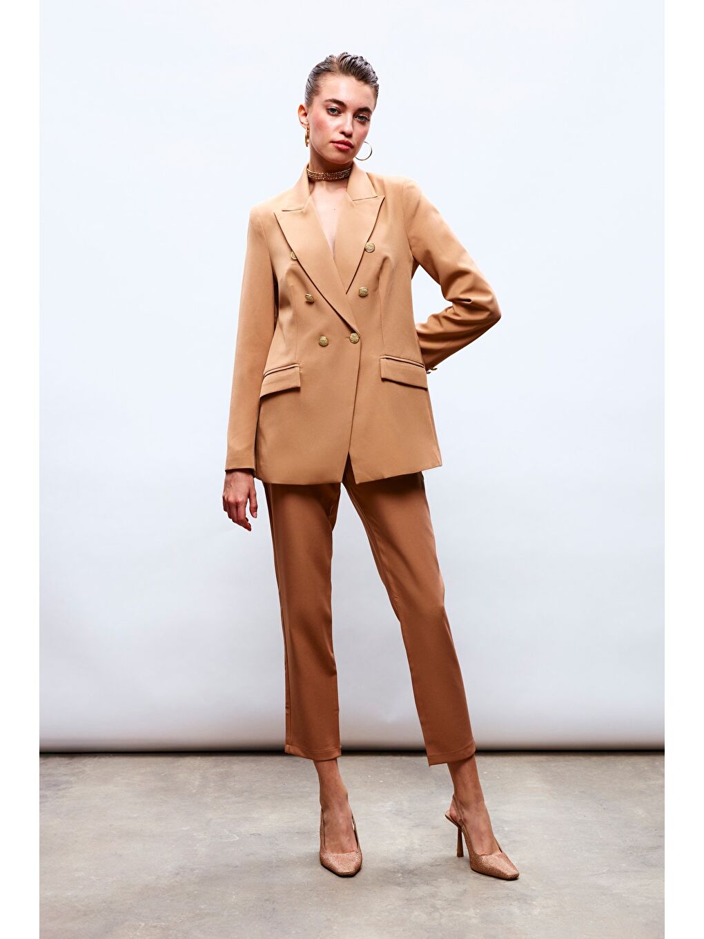 SATEEN Kahverengi Korsaj Detaylı Pantolon - Camel
