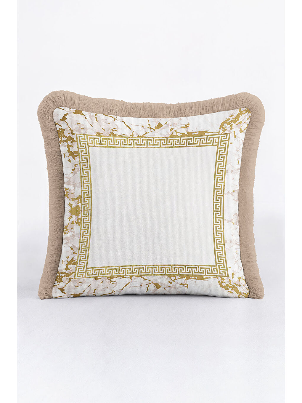 Karışık Lüks Mermer Çerçeveli Saçaklı Yastık Kılıfı - Klasik Country Altın Renkli Püsküllü Kırlent Kılıfı