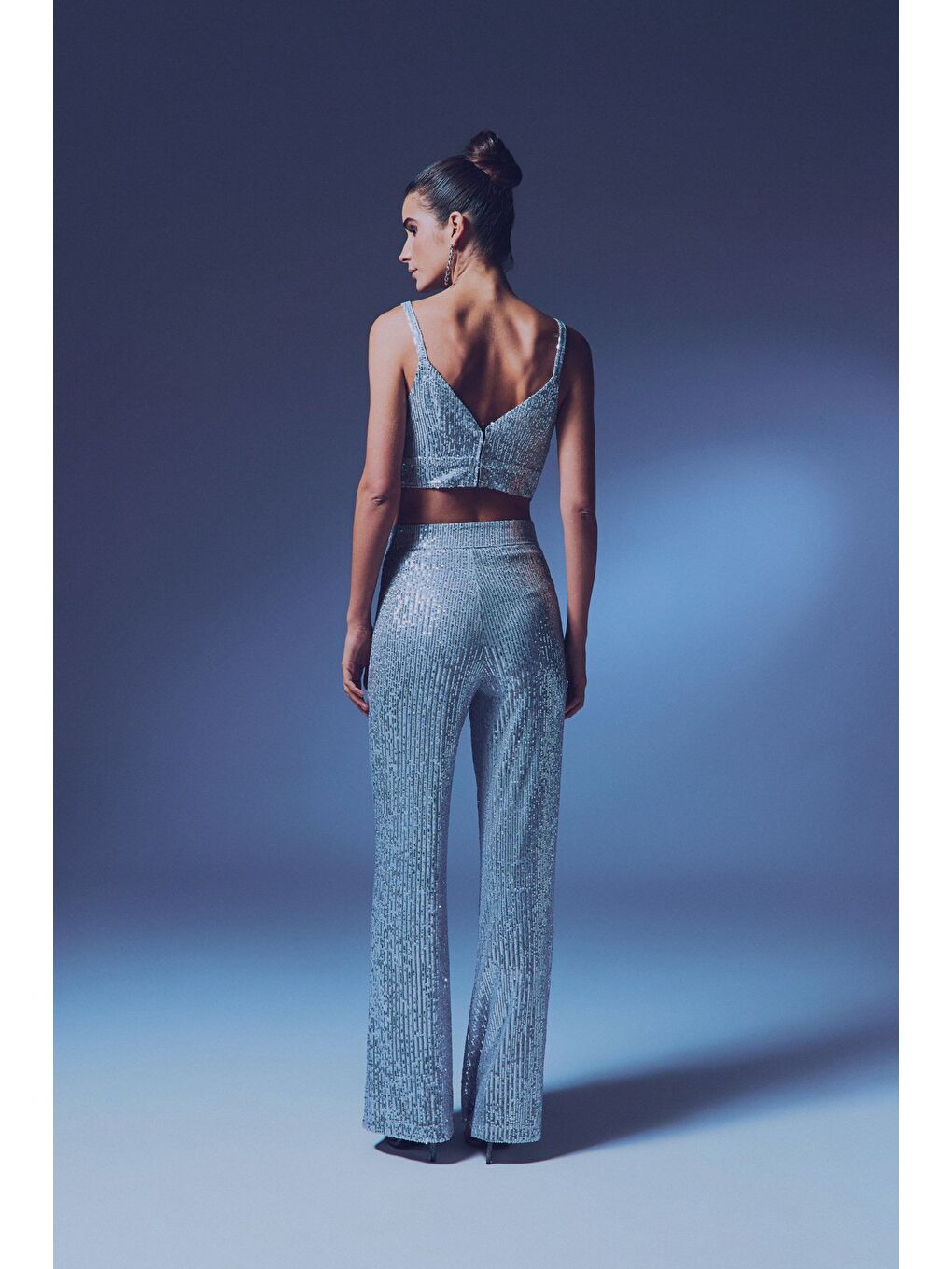 Gri Payetli Salaş Pantolon - Gümüş-7