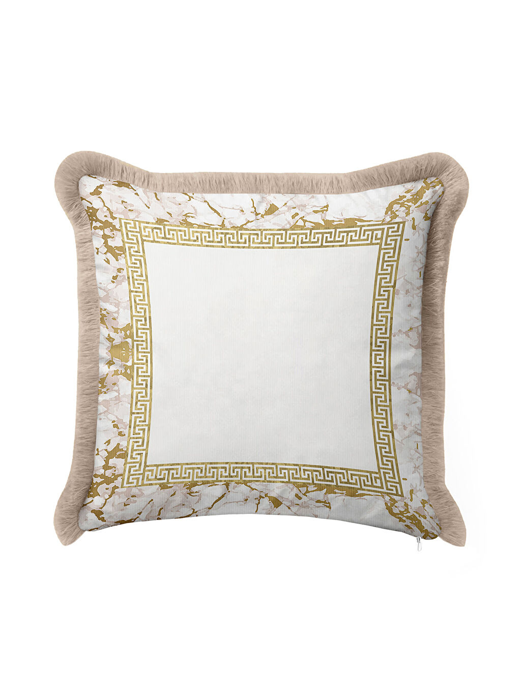 Karışık Lüks Mermer Çerçeveli Saçaklı Yastık Kılıfı - Klasik Country Altın Renkli Püsküllü Kırlent Kılıfı-3
