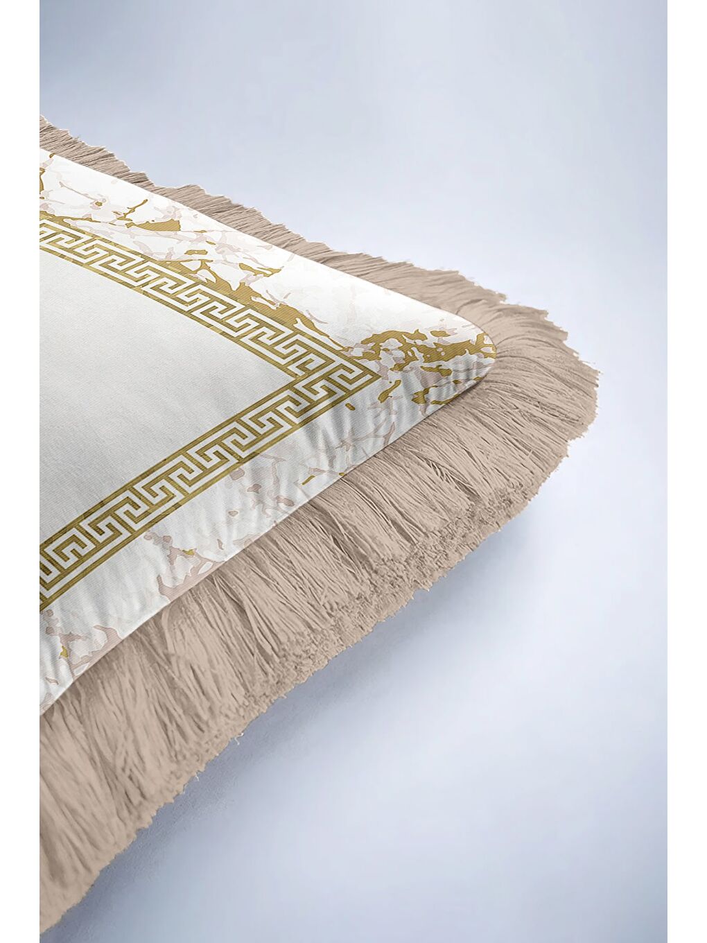 Karışık Lüks Mermer Çerçeveli Saçaklı Yastık Kılıfı - Klasik Country Altın Renkli Püsküllü Kırlent Kılıfı-6