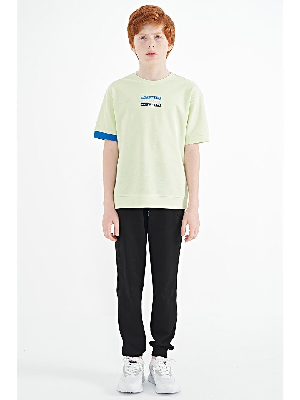 TOMMYLIFE Açık Yeşil Yazı Nakışlı O Yaka Oversize Erkek Çocuk T-Shirt - 11146 - 2