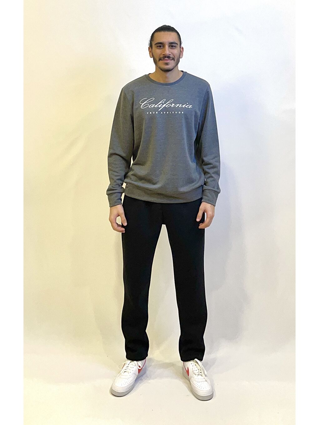 Antrasit Erkek Bisiklet Yaka Regular Fit 3 İplik Kalın California Baskılı Sweatshirt spr24sw28