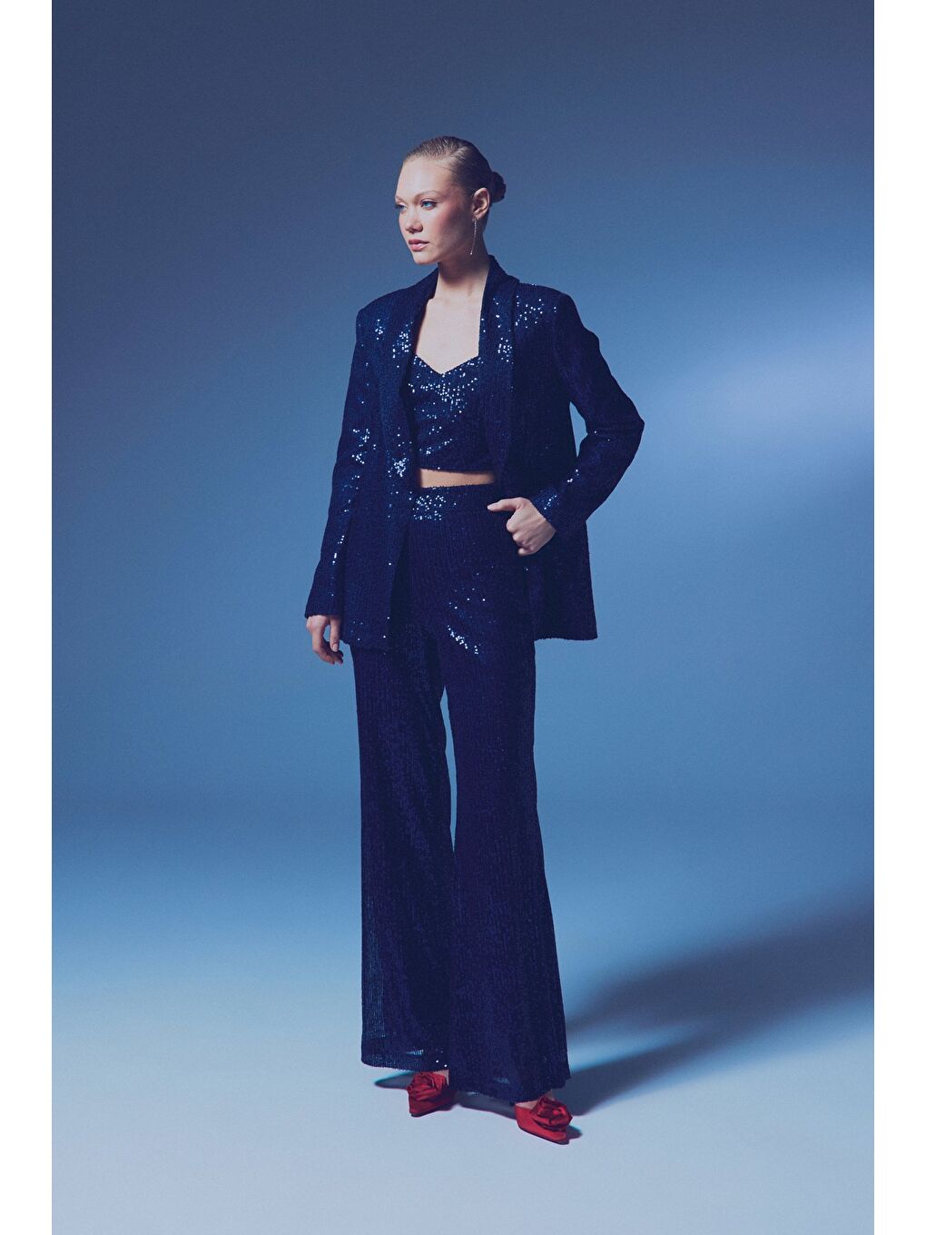 Payetli Salaş Pantolon - Lacivert