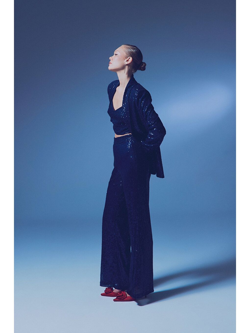 Payetli Salaş Pantolon - Lacivert-2