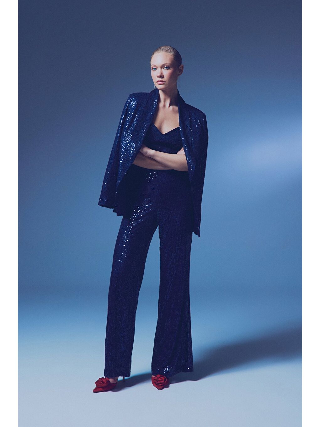 Payetli Salaş Pantolon - Lacivert-3