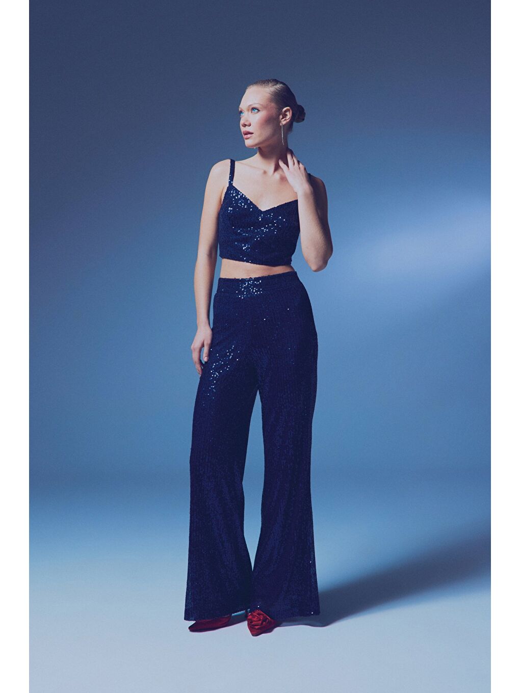 Payetli Salaş Pantolon - Lacivert-5