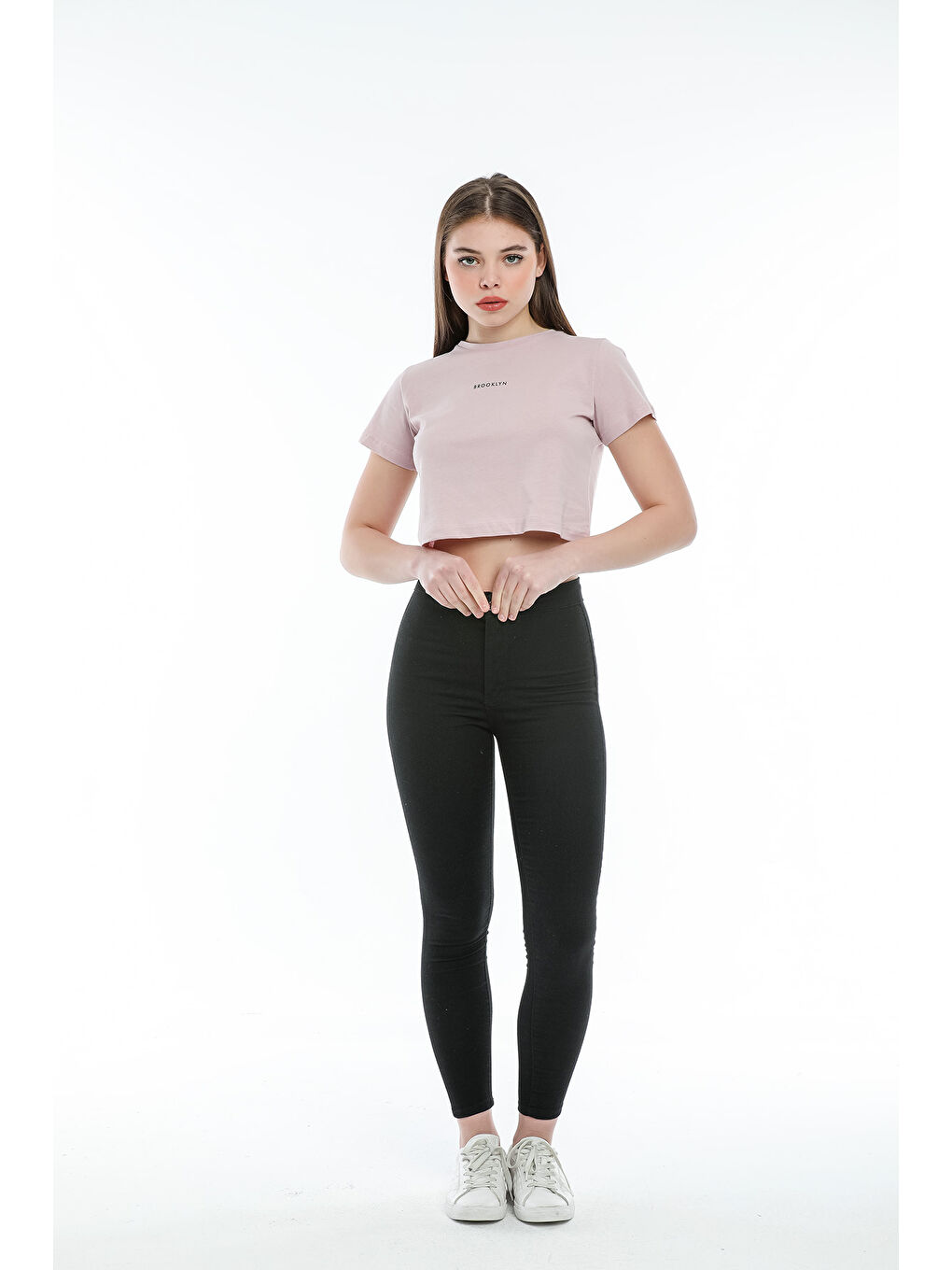 Pembe Kadın Bisiklet Yaka Slim Fit Brookyn Baskılı Tişort SPR21Y14