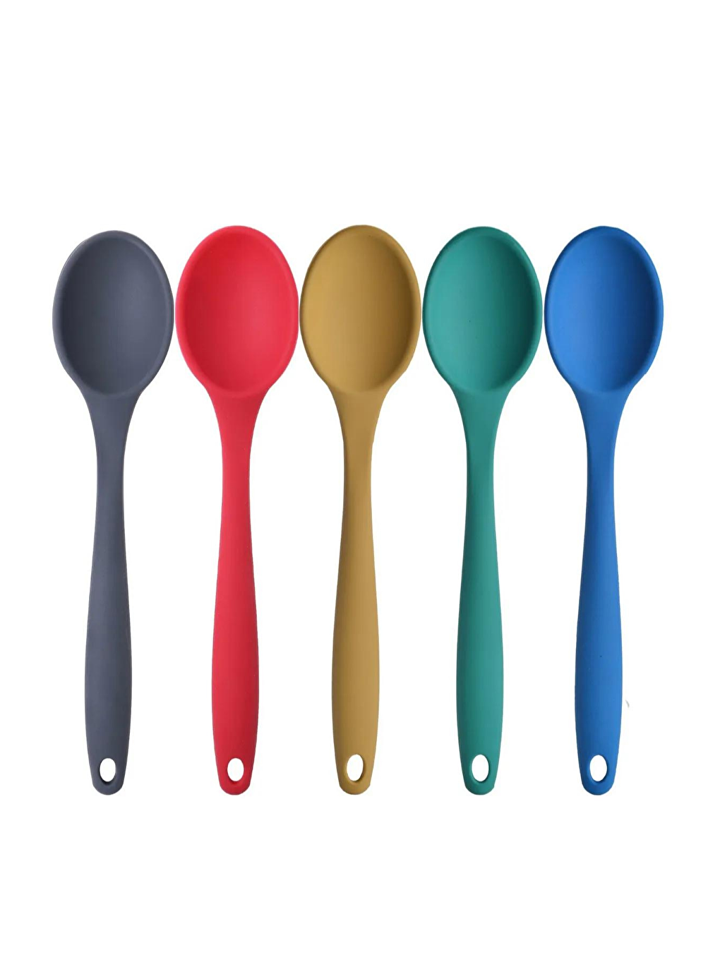 Kırmızı Büyük Boy Yanmaz Yapışmaz Silikon Kaşık Seti 5 Adet