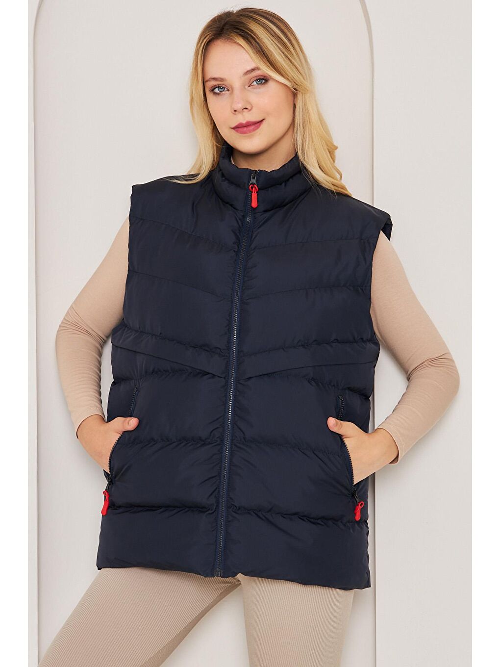 Lacivert Kadın Astarlı  Su Ve Rüzgara Dayanıklı Şişme Yelek BDY-3000