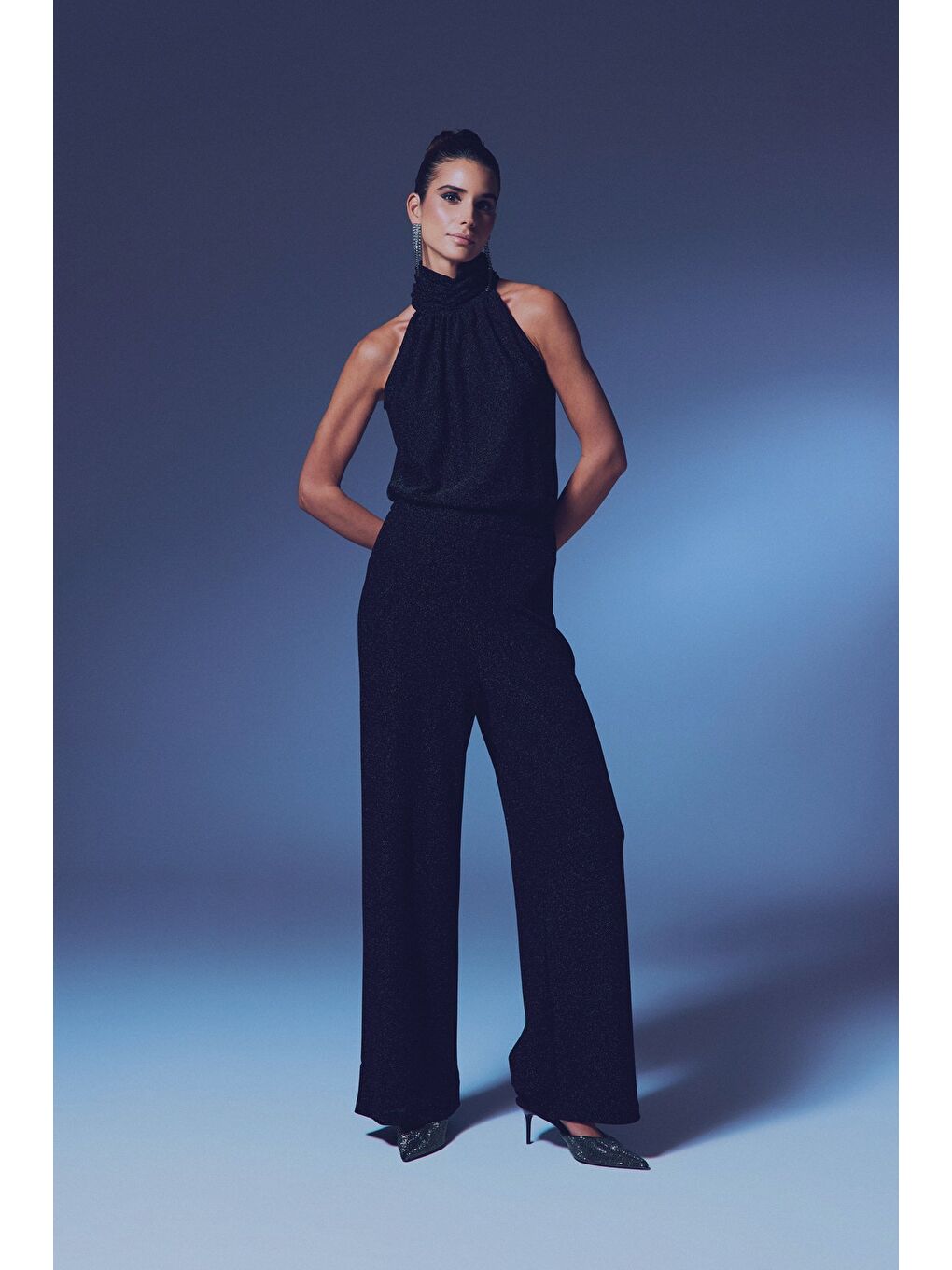 Simli Salaş Pantolon - Siyah-2