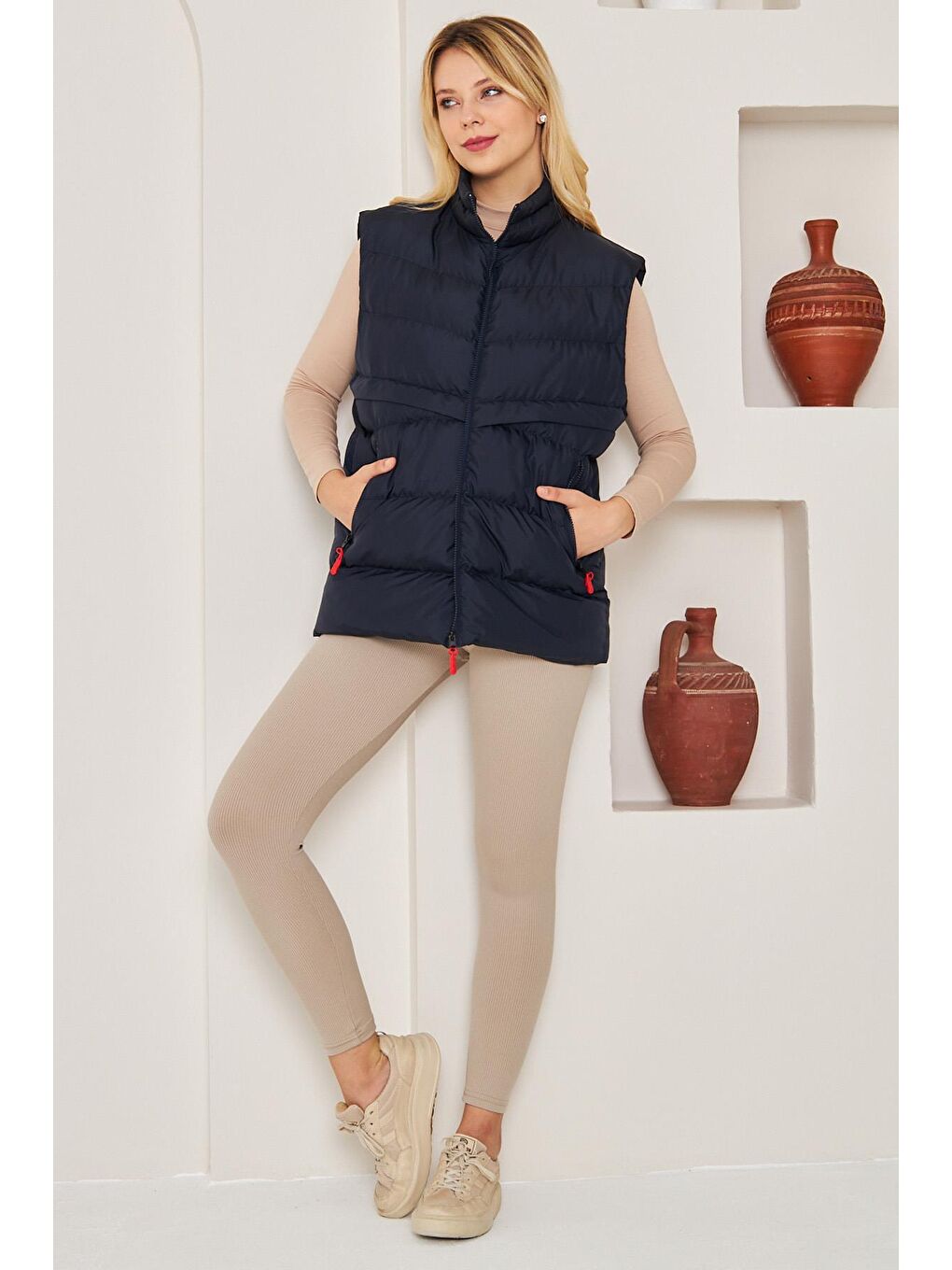 Lacivert Kadın Astarlı  Su Ve Rüzgara Dayanıklı Şişme Yelek BDY-3000-1