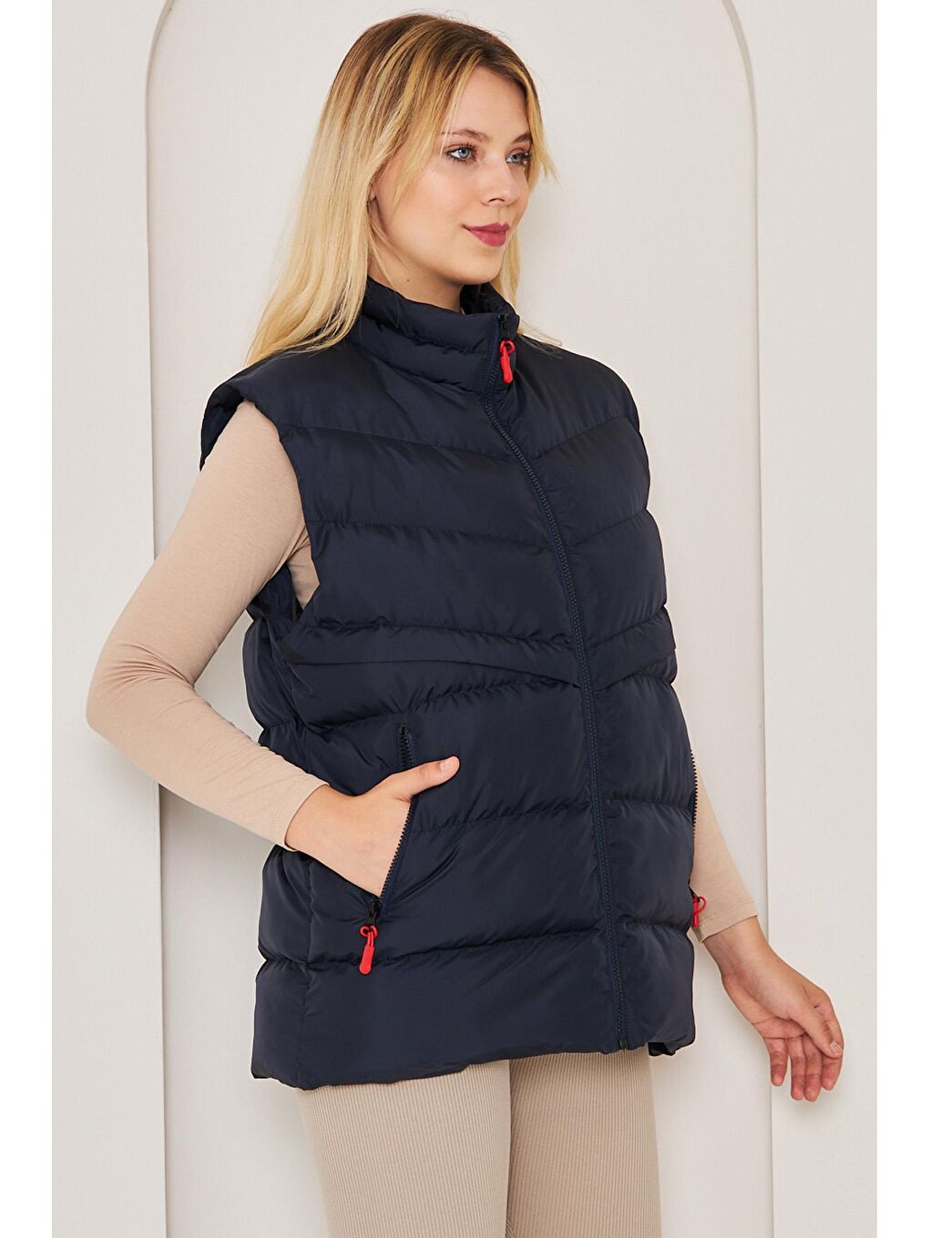 Lacivert Kadın Astarlı  Su Ve Rüzgara Dayanıklı Şişme Yelek BDY-3000-2