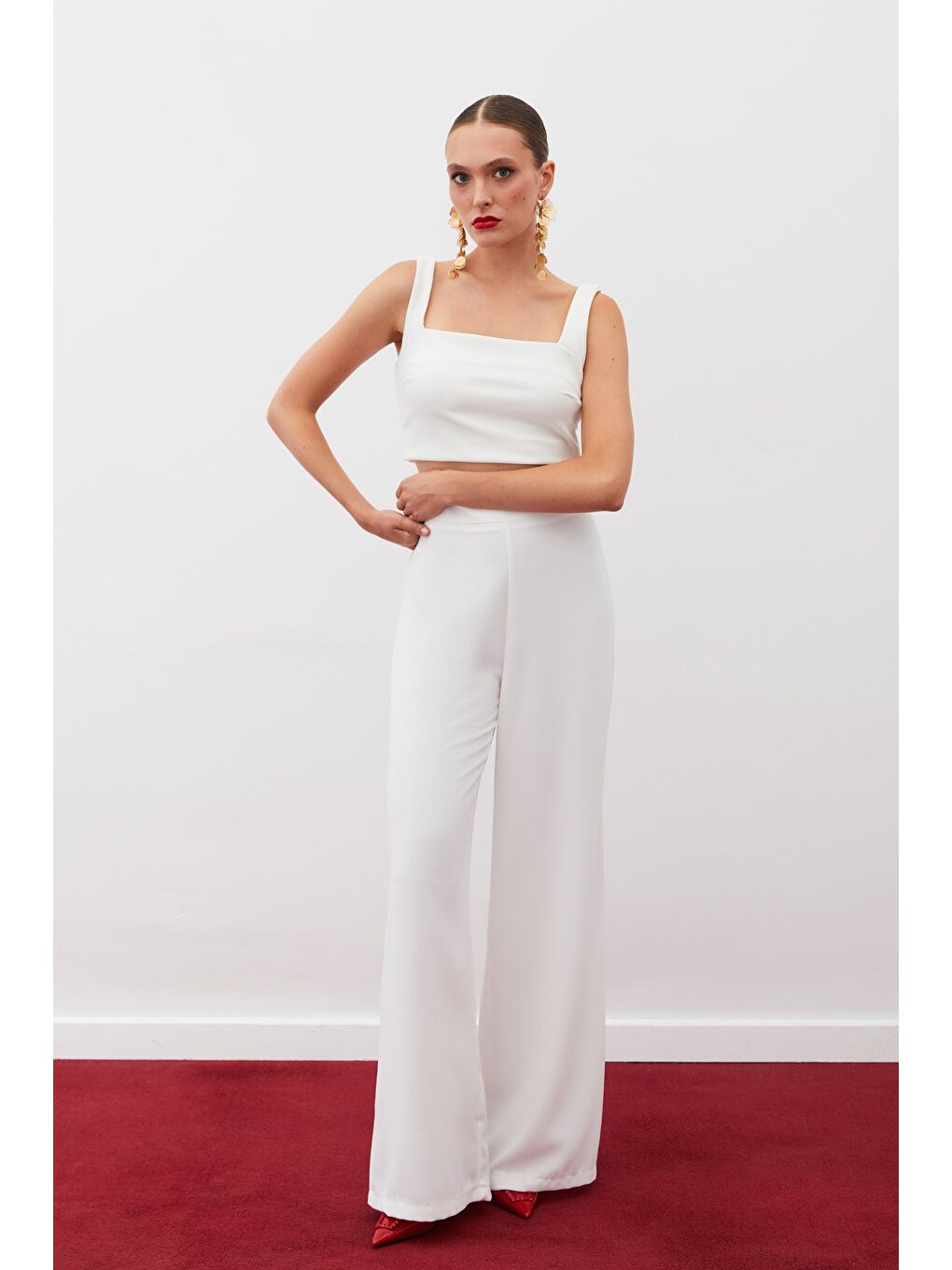 Salaş Krep Pantolon - Ekru-4