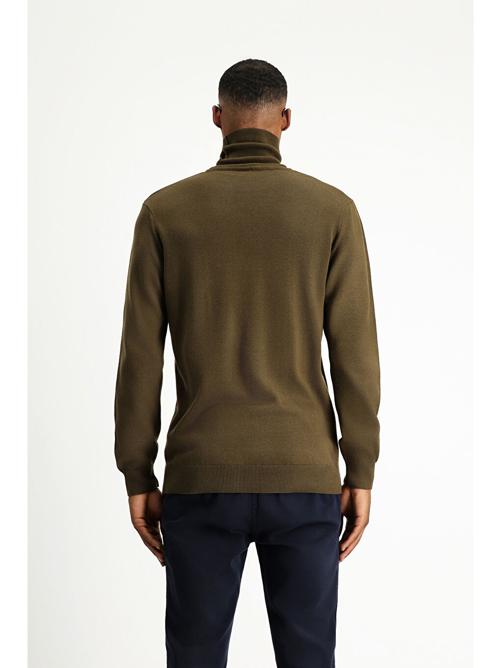 Kahverengi Balıkçı Yaka Regular Fit Pamuklu Triko Kazak-3