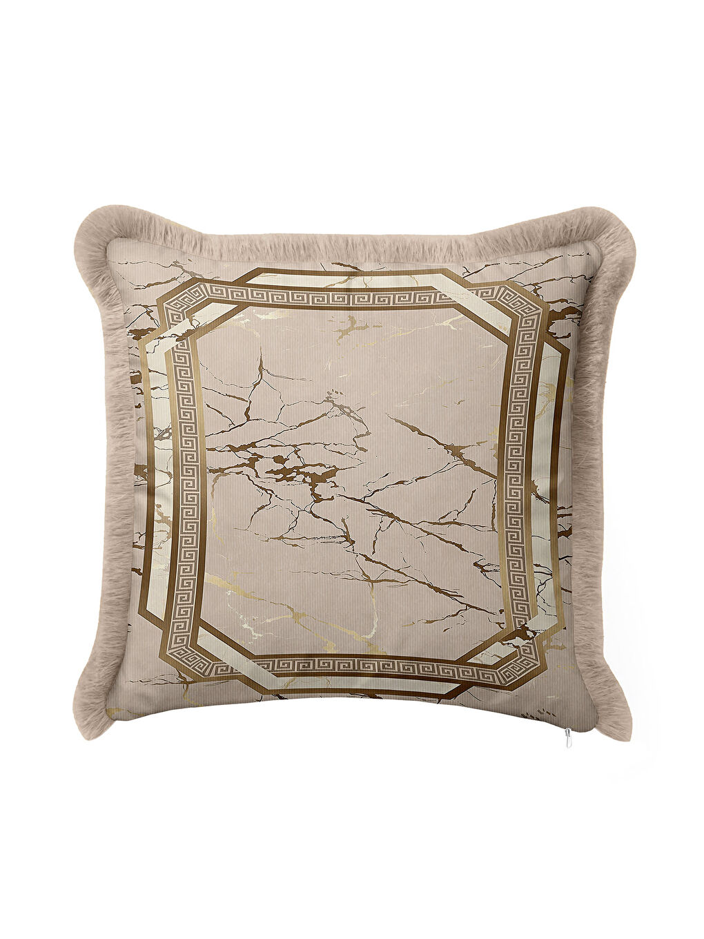 Karışık Mermer Efektli Gold Saçaklı Yastık Kılıfı - Klasik Lüks Antik Yunan Modern Püsküllü Kırlent Kılıfı-3