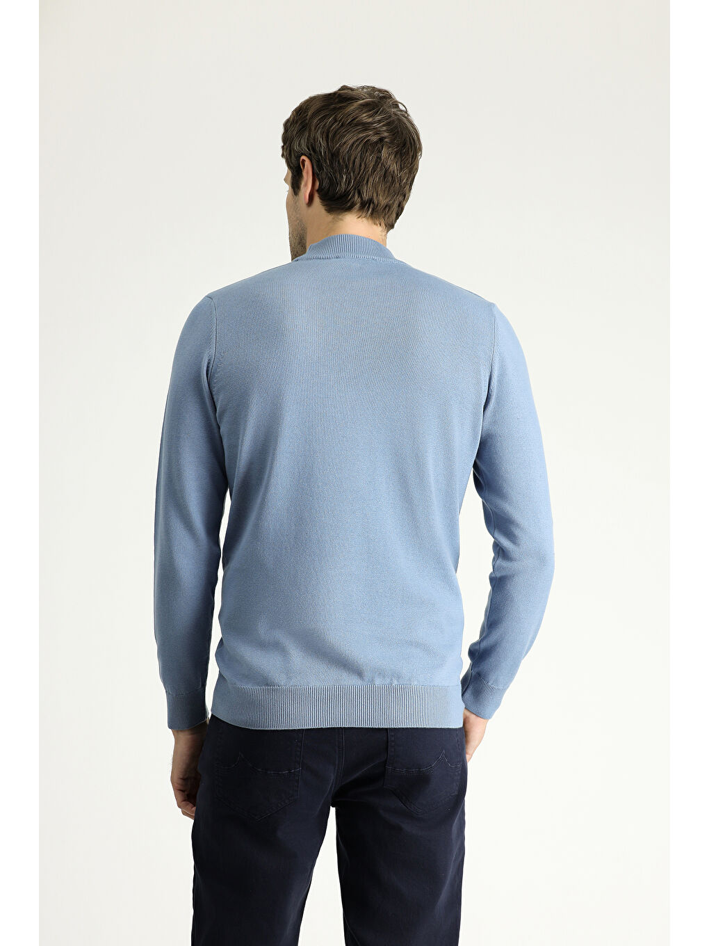 Mavi Bato Yaka Regular Fit Pamuklu Triko Büyük Beden Kazak-3