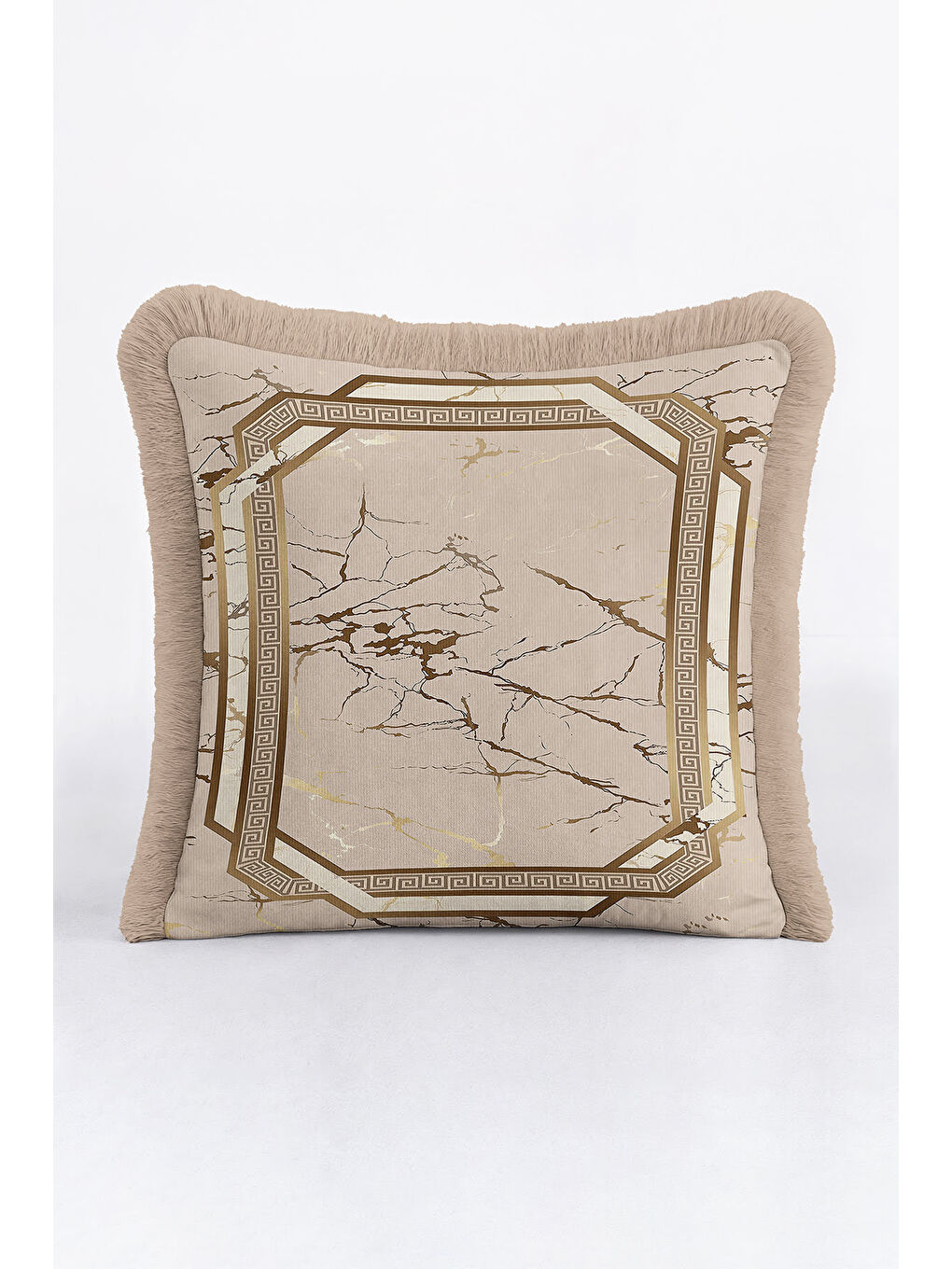 Karışık Mermer Efektli Gold Saçaklı Yastık Kılıfı - Klasik Lüks Antik Yunan Modern Püsküllü Kırlent Kılıfı-4