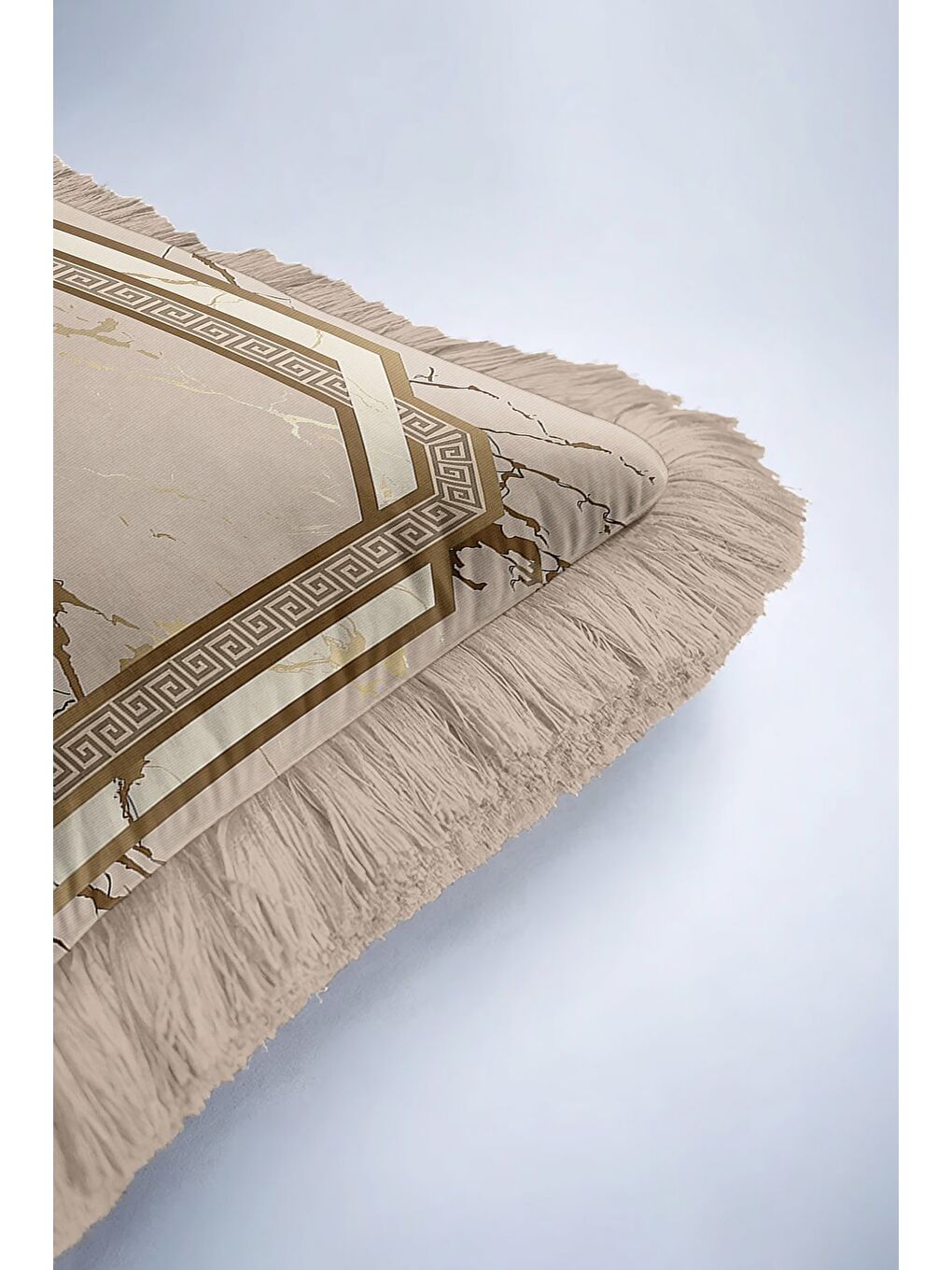 Karışık Mermer Efektli Gold Saçaklı Yastık Kılıfı - Klasik Lüks Antik Yunan Modern Püsküllü Kırlent Kılıfı-6