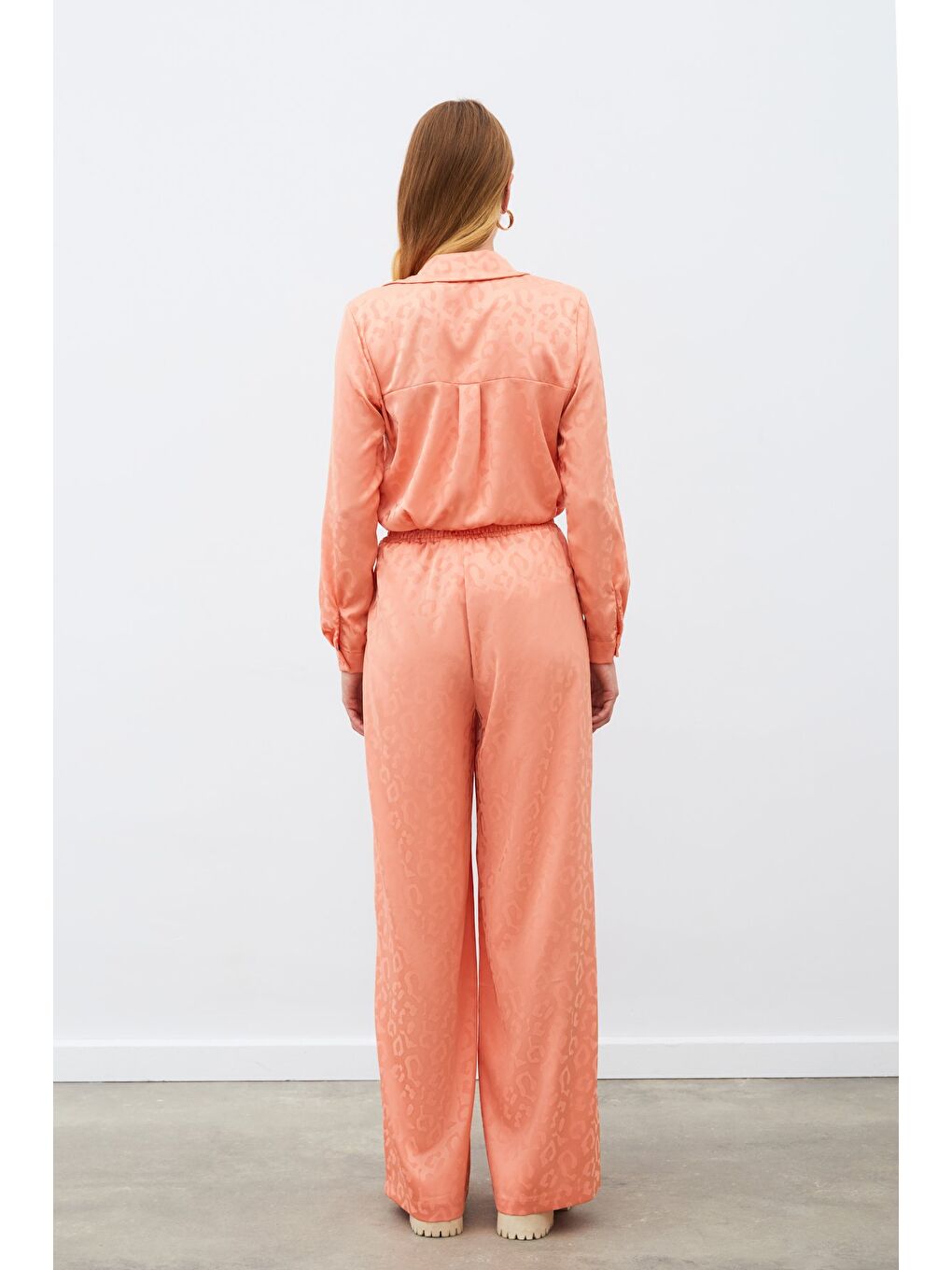 Pembe Bel Lastikli Desenli Pantolon - Somon-6