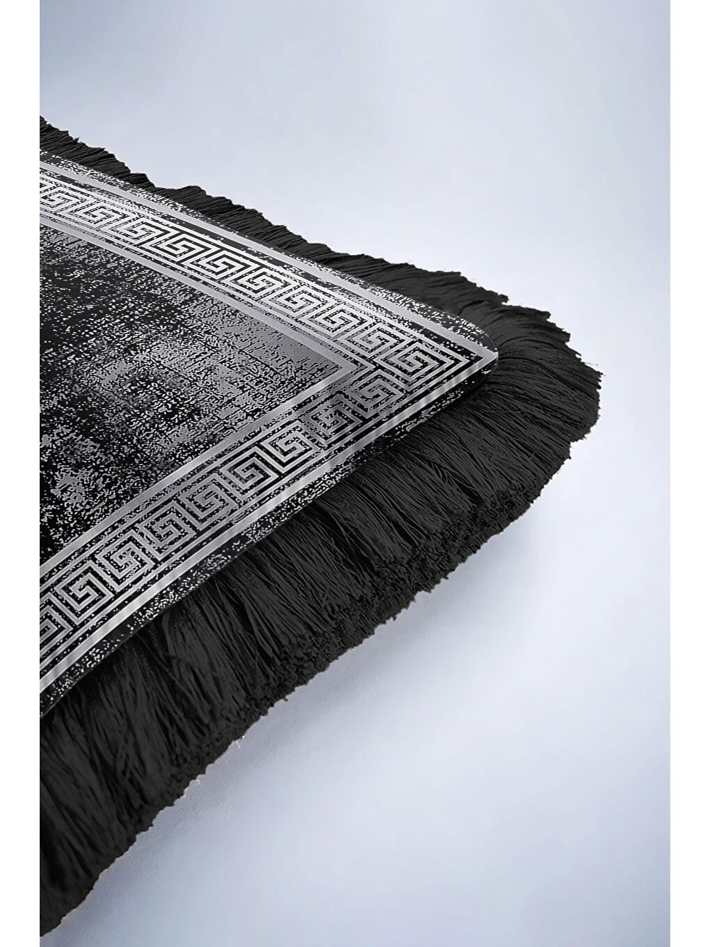 Karışık Yunan Motifli Saçaklı Yastık Kılıfı - Lüks Siyah Gri Modern Püsküllü Kırlent Kılıfı-6