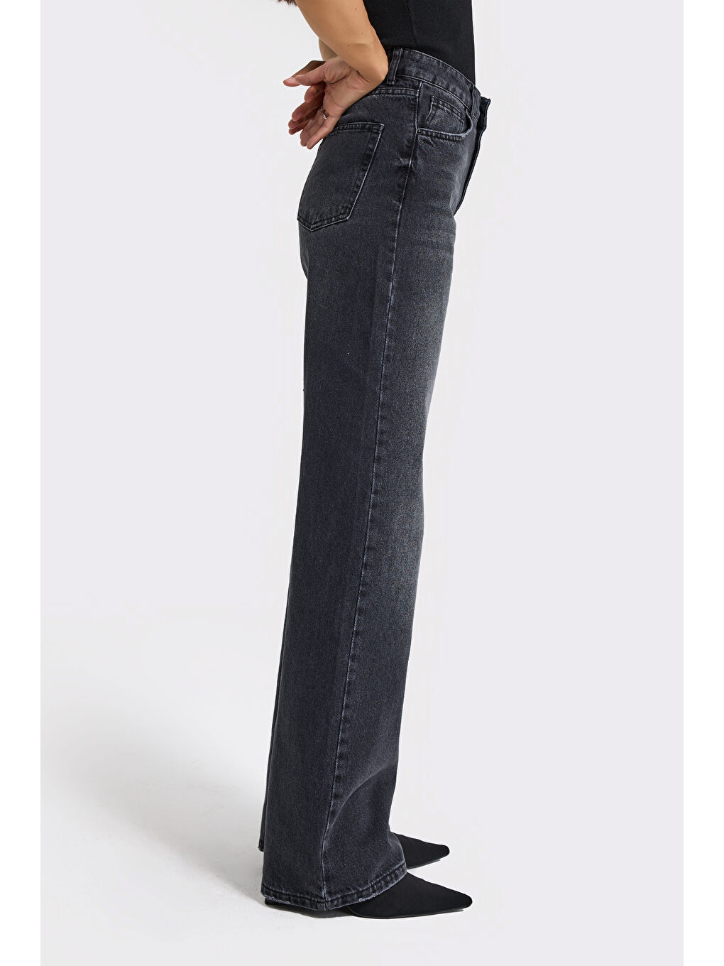 Gri Kadın Füme Renk Doris Straight Fit Yüksek Bel %100 Pamuk Denim-4