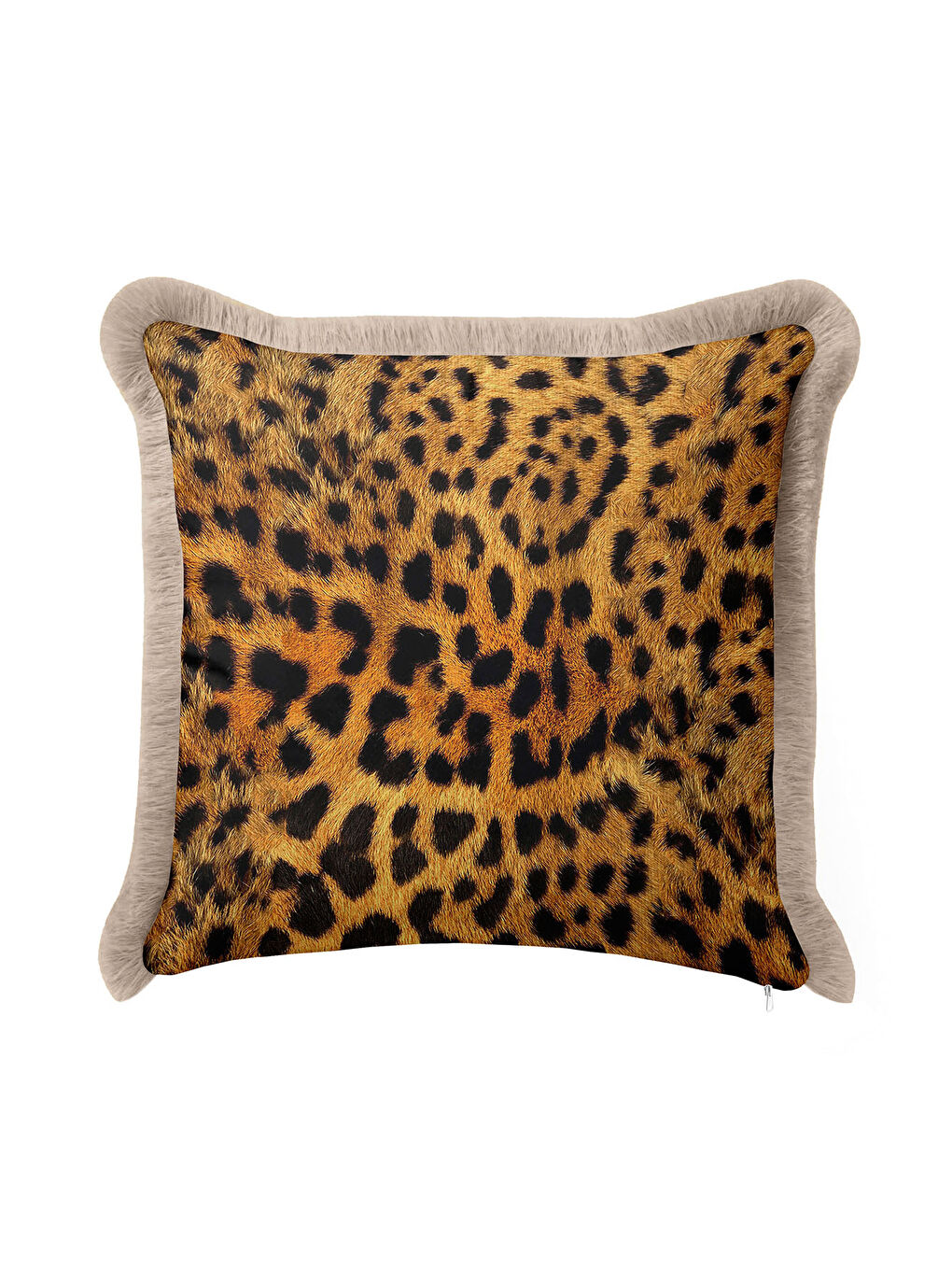 Karışık Vahşi Lüks Leopar Saçaklı Yastık Kılıfı - Asil Safari Bohem Altın Renkli Püsküllü Kırlent Kılıfı-3