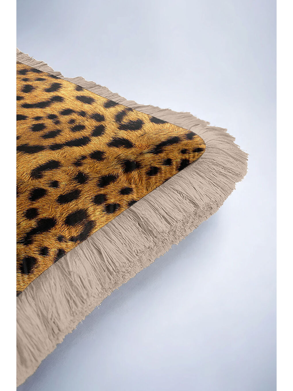 Karışık Vahşi Lüks Leopar Saçaklı Yastık Kılıfı - Asil Safari Bohem Altın Renkli Püsküllü Kırlent Kılıfı-6