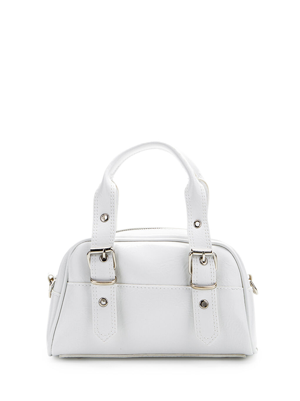 Çift Kemer Tokalı Ojos Beyaz Suni Deri Kadın Çapraz Çanta