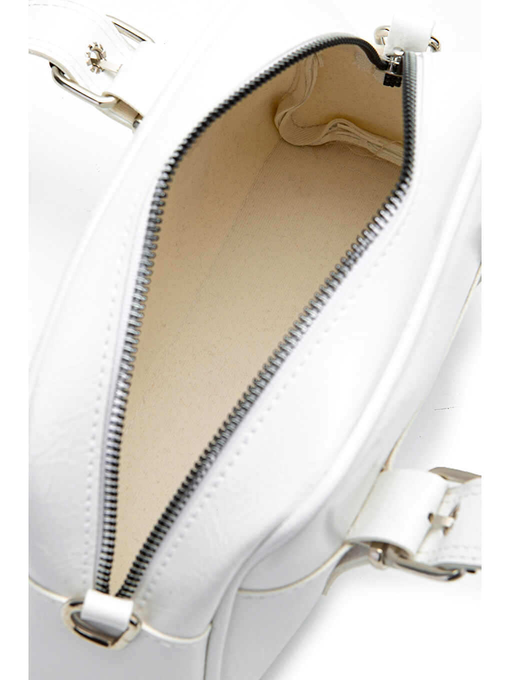 Çift Kemer Tokalı Ojos Beyaz Suni Deri Kadın Çapraz Çanta-4