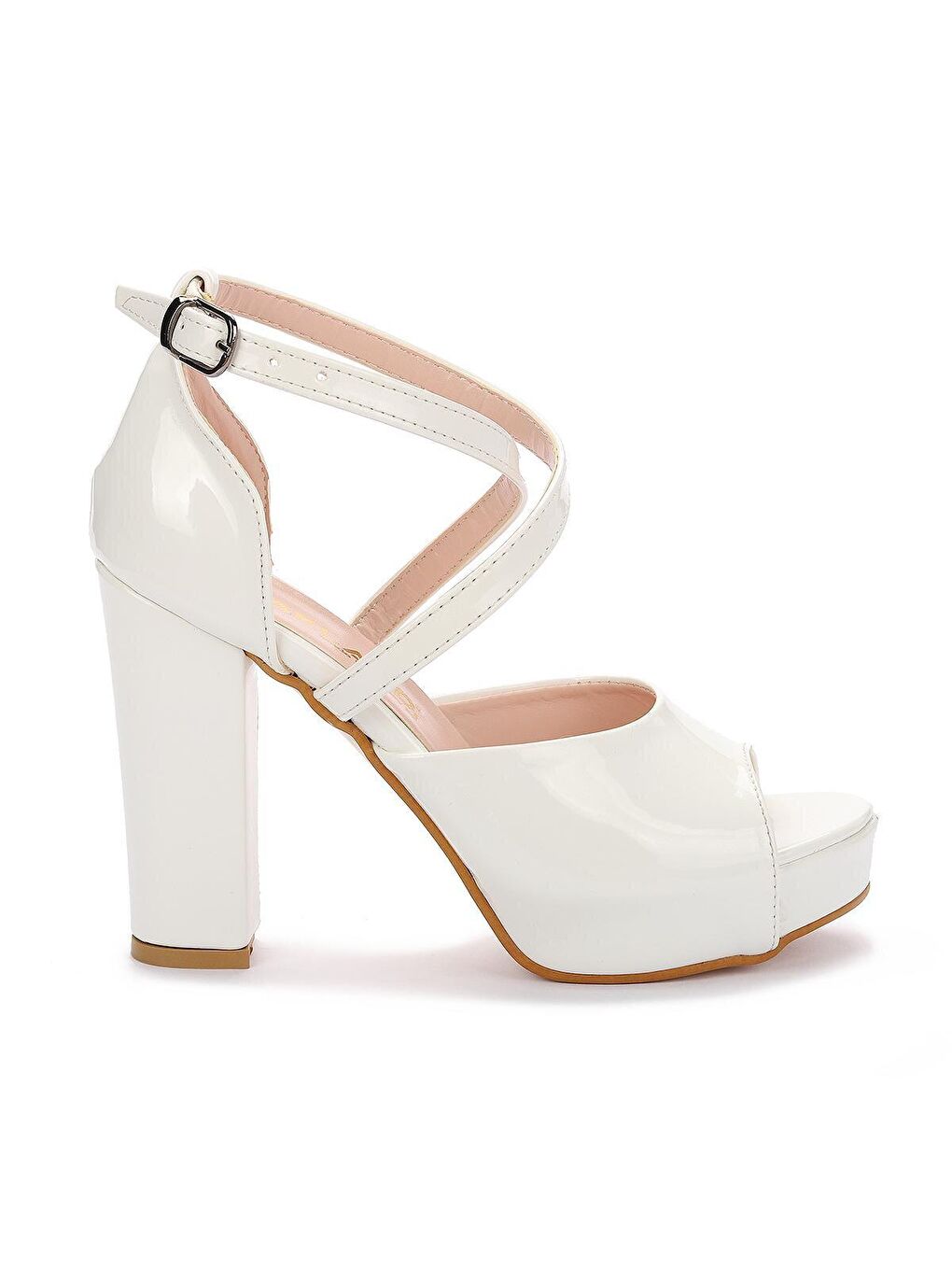 Beyaz Rugan Abiye 11 Cm Platform Topuklu Kadın Sandalet 3210-2058-3