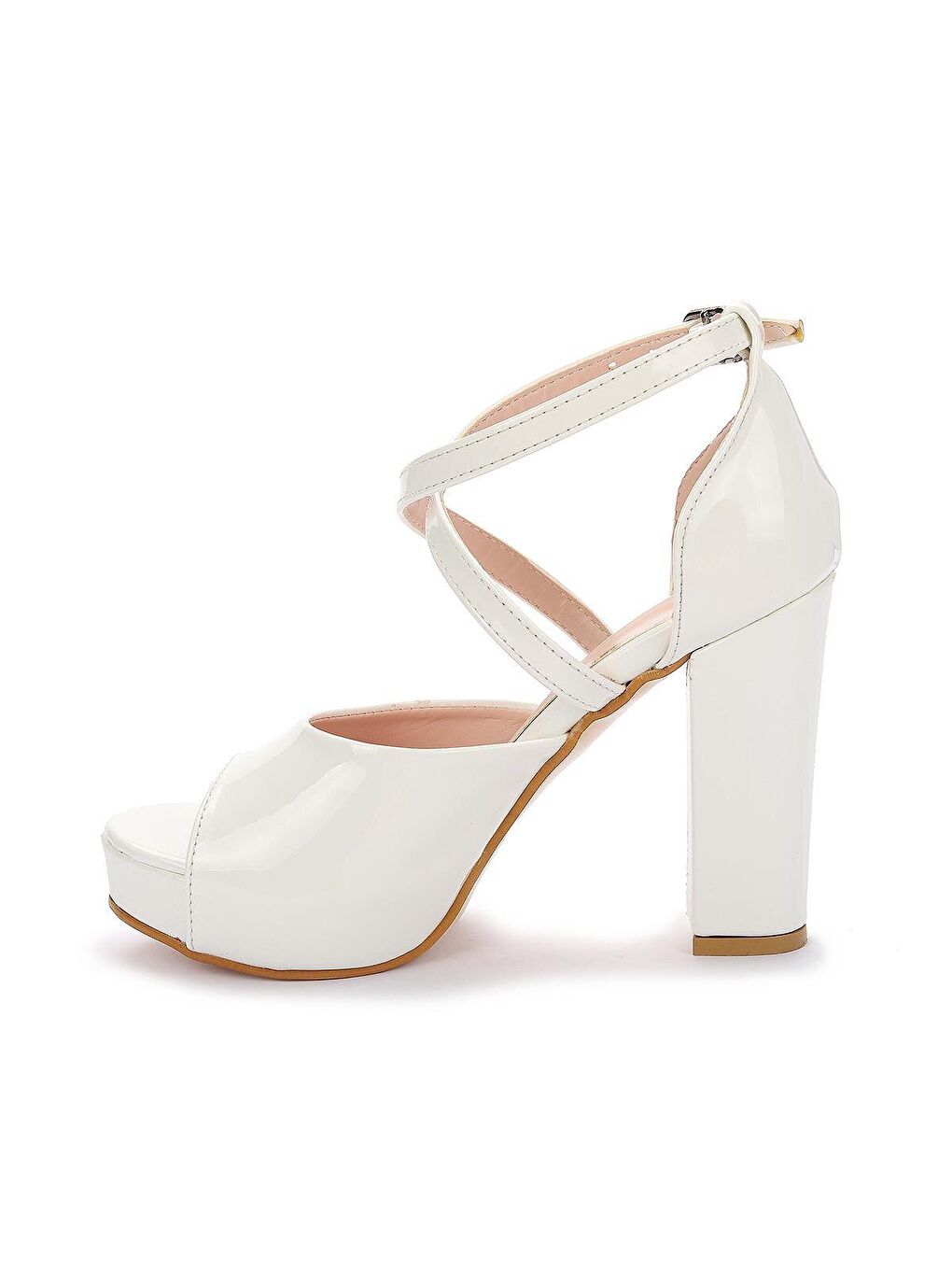 Beyaz Rugan Abiye 11 Cm Platform Topuklu Kadın Sandalet 3210-2058-4