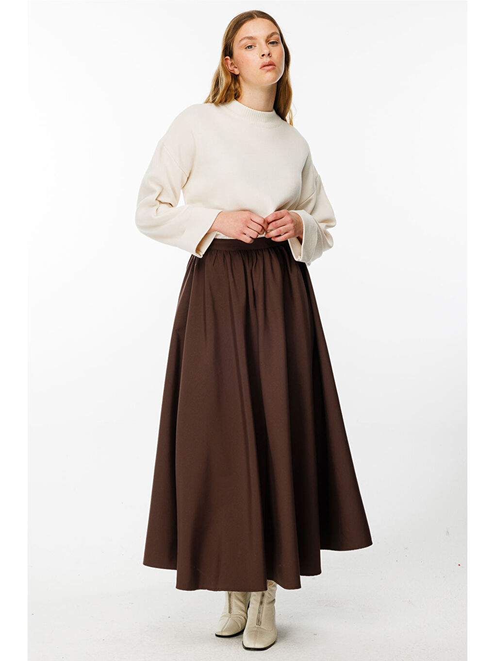 Ekru Yüksek Yaka Krem Kazak-3