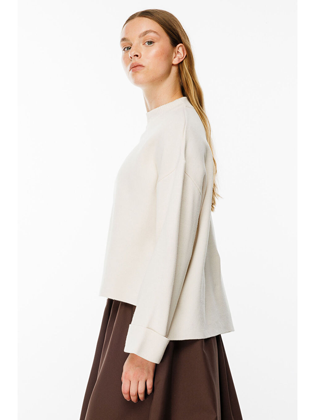 Ekru Yüksek Yaka Krem Kazak-4